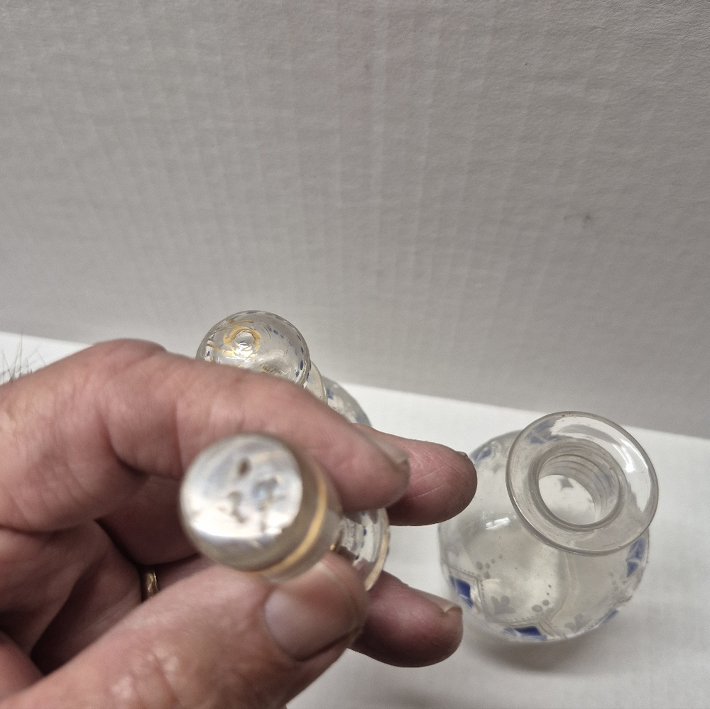 Bohemian Clear Glass Perfume Bottles with Blue & Gold Accents - Picture 9 of 10